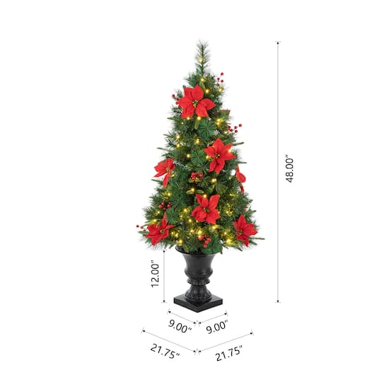 2 Pack 4ft. Pre-Lit Pine Artificial Christmas Porch Tree, Warm White LED Lights